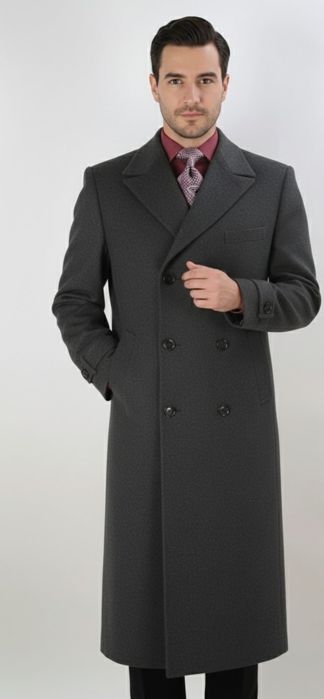 Apollo King Men's Full Length Top Coat Banded Wrists