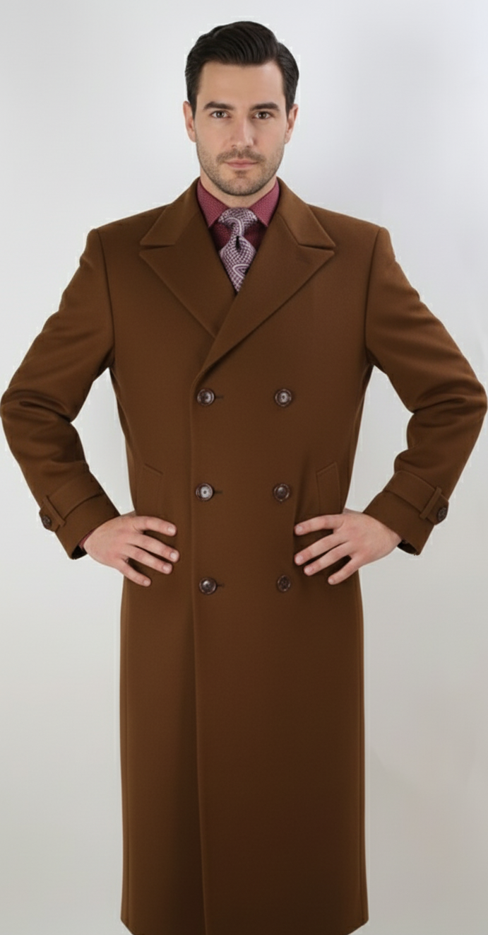 Apollo King Men's Full Length Top Coat Banded Wrists