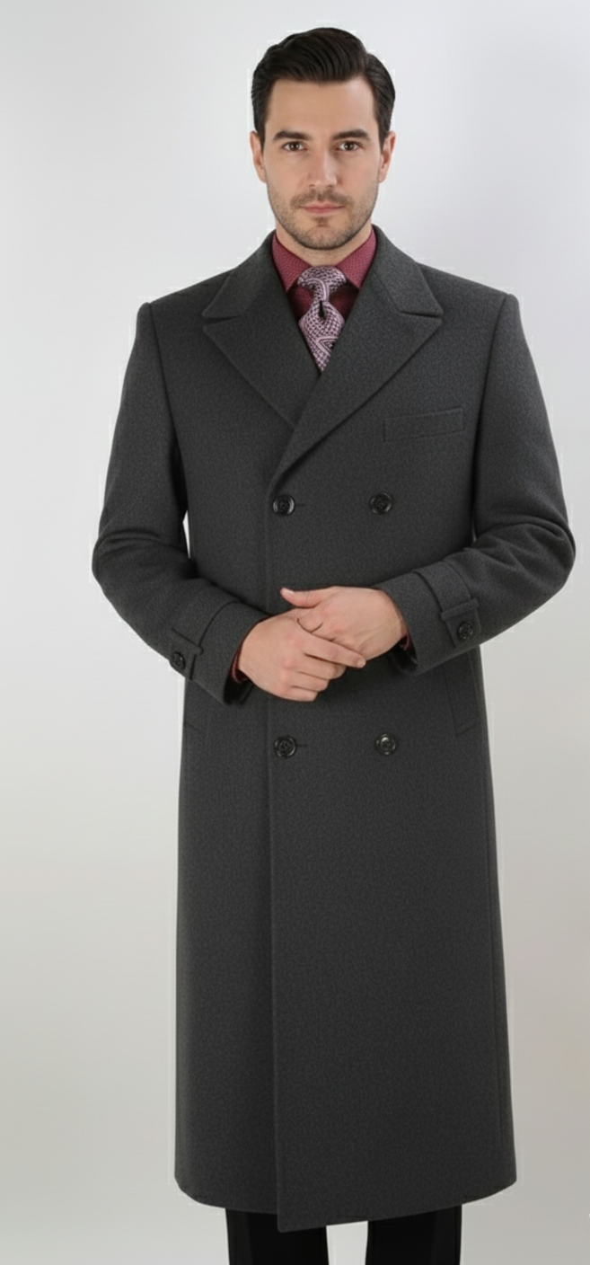 Apollo King Men's Full Length Top Coat Banded Wrists