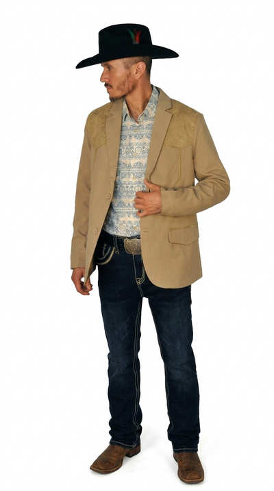 Mens SUEDE Cowboy Blazer Ultra Slim Fit Mens Western Suede Blazer in Color "Khaki"