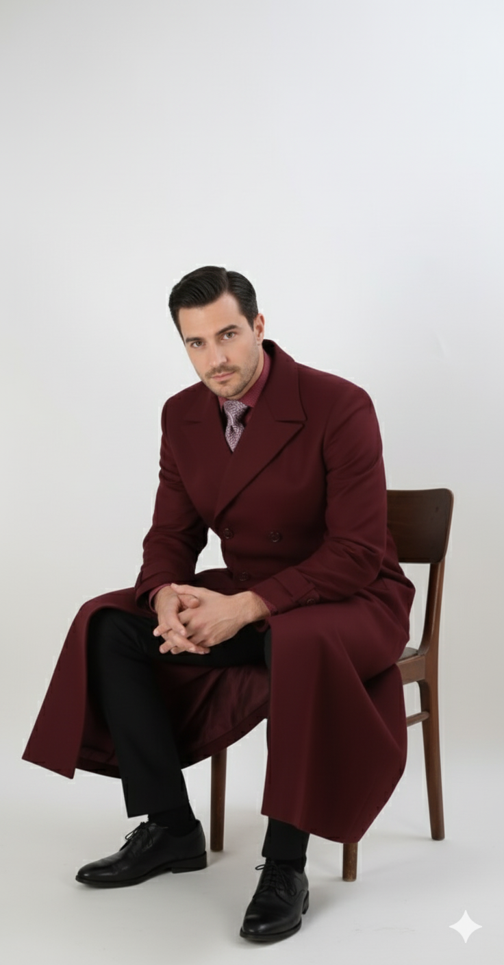 Apollo King Men's Full Length Top Coat Banded Wrists