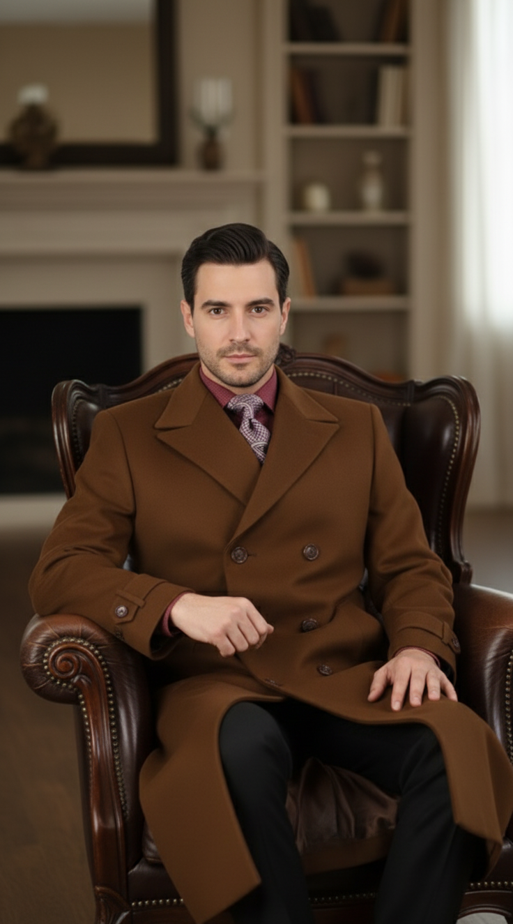 Apollo King Men's Full Length Top Coat Banded Wrists