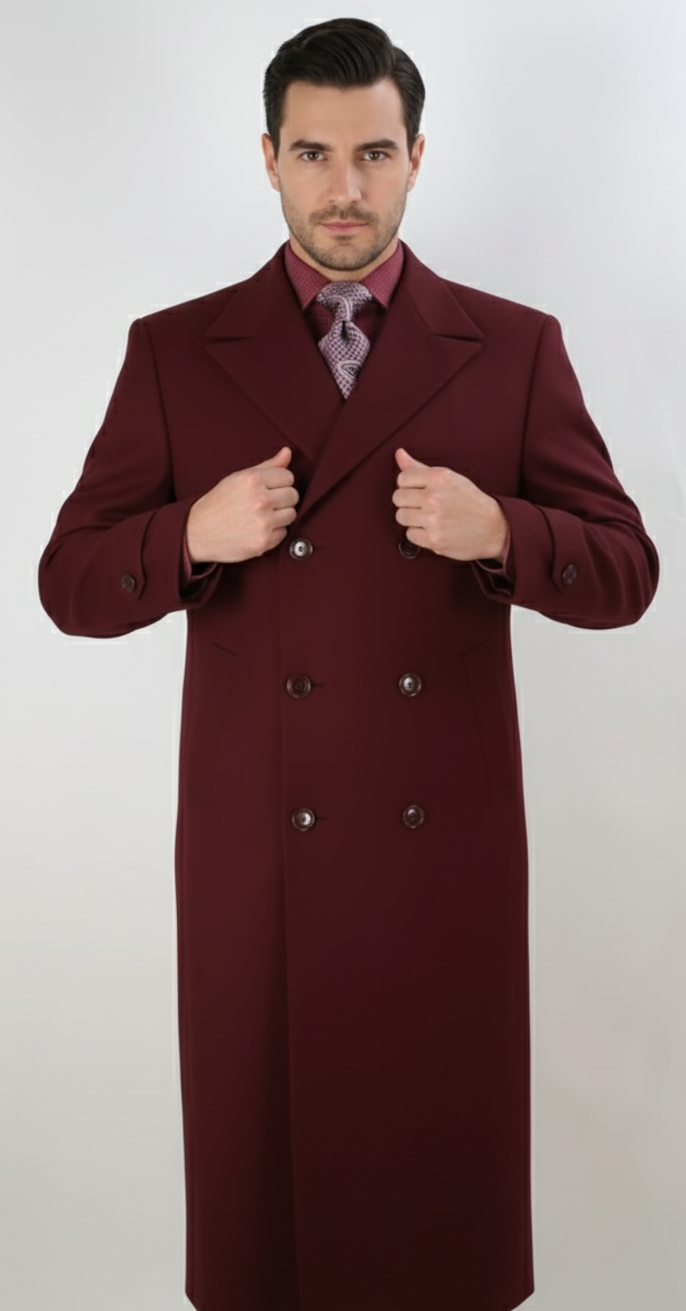 Apollo King Men's Full Length Top Coat Banded Wrists