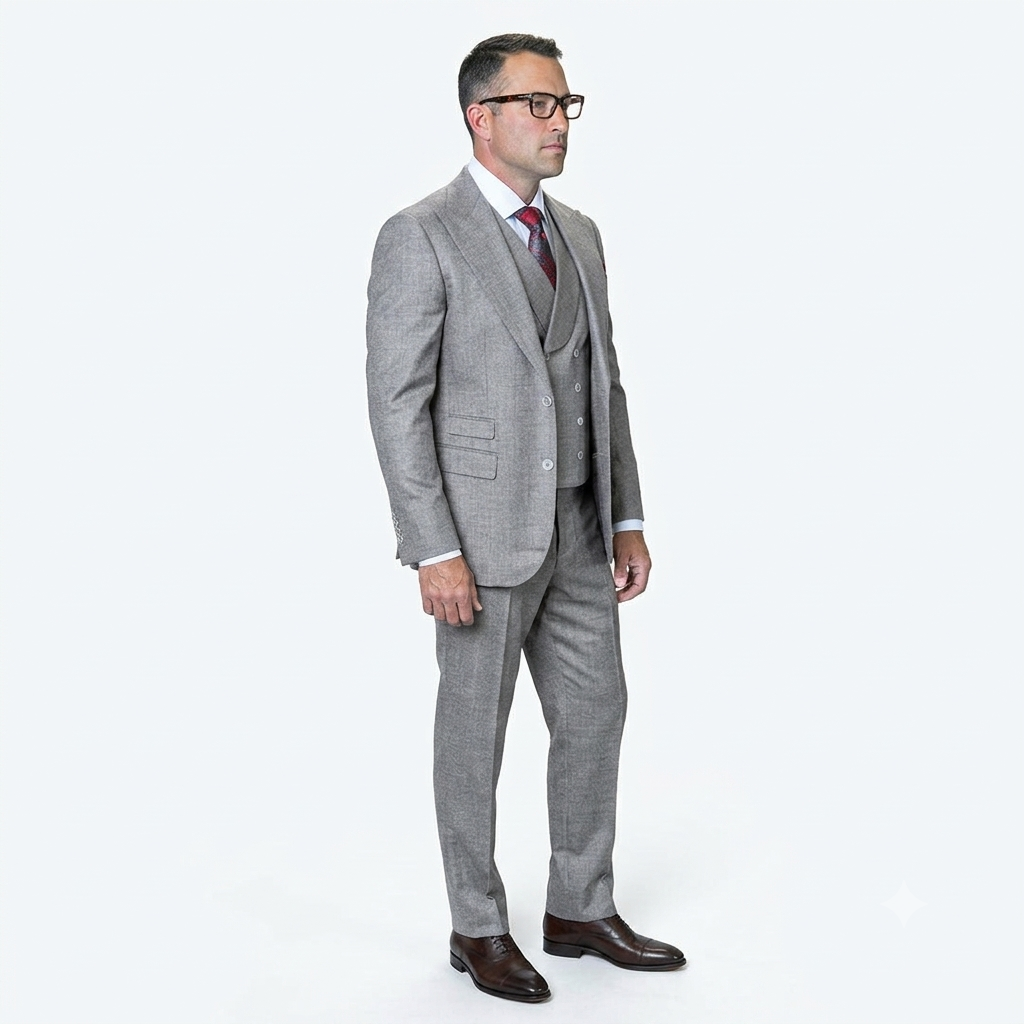 Mens Ticket Pocket Peak Lapel Double breasted Vest 100% Wool Tom Ford Style Modern Fit in Color "Grey" By Statement