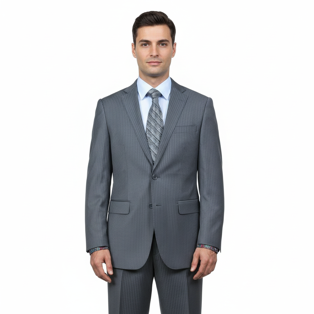 Men's Grey Tonal Shadow Stripe ~ Pinstripe 2-button 2 Piece Suits - Two piece Business suits Suit