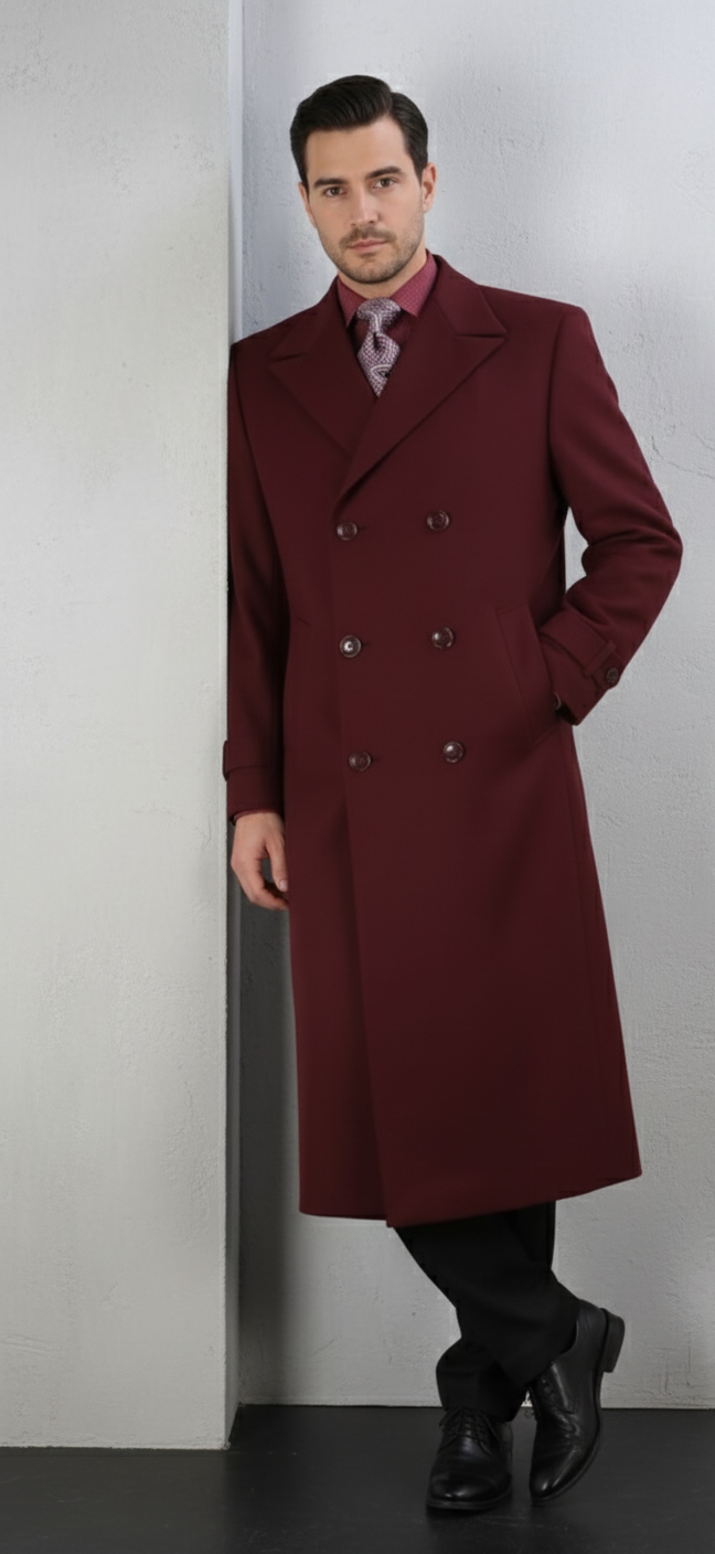 Apollo King Men's Full Length Top Coat Banded Wrists