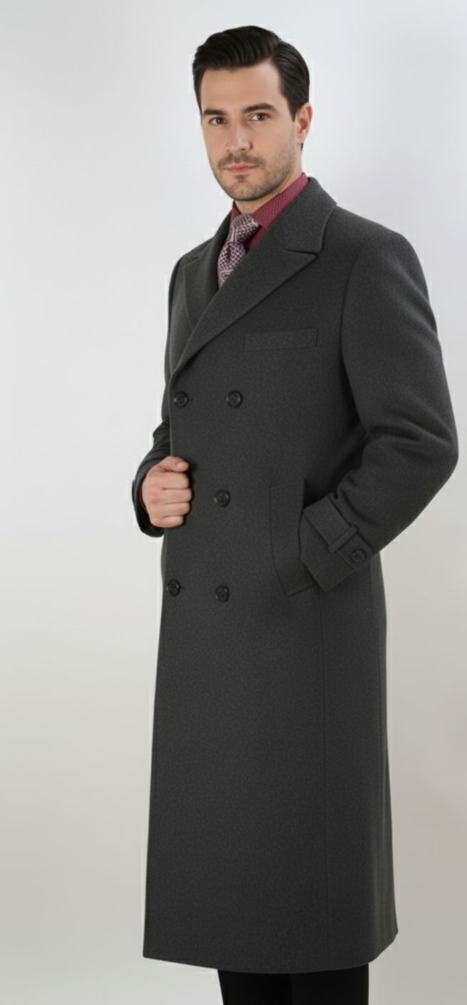 Apollo King Men's Full Length Top Coat Banded Wrists