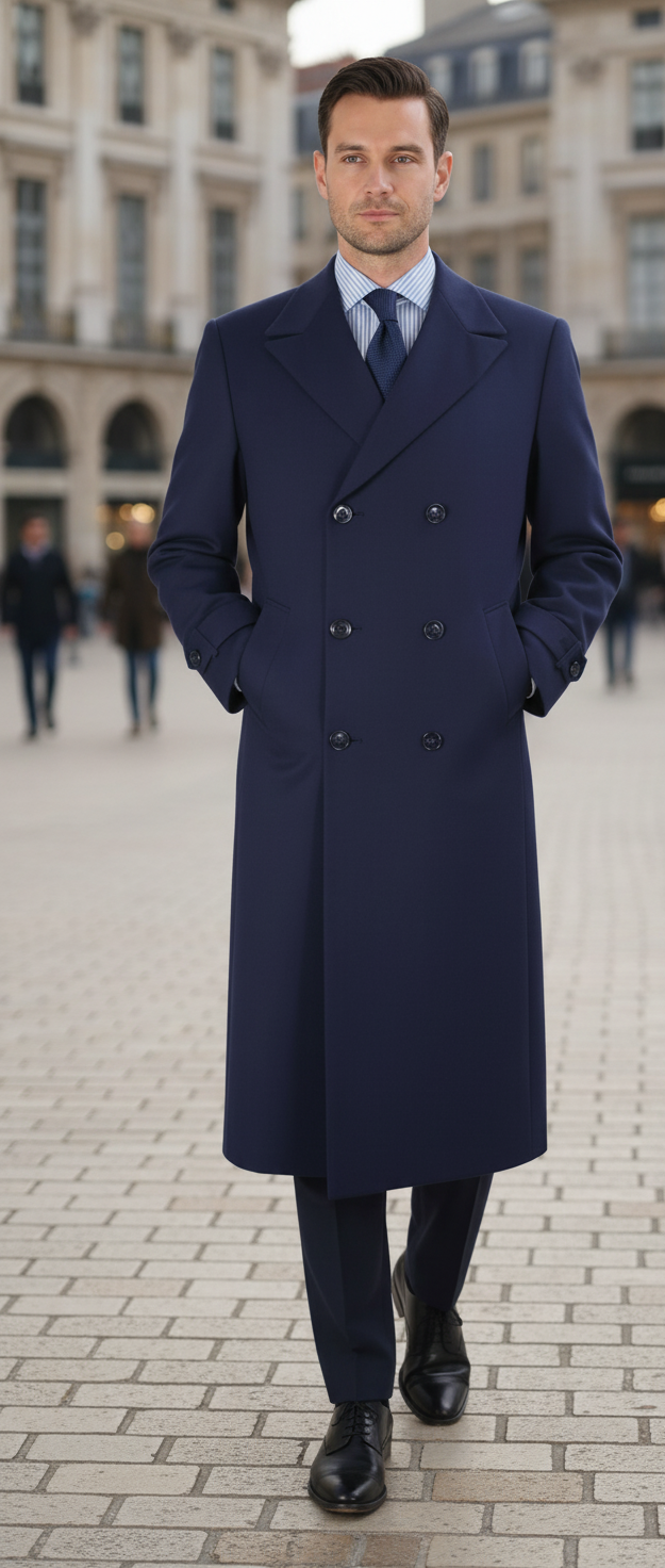 Apollo King Men's Full Length Top Coat Banded Wrists