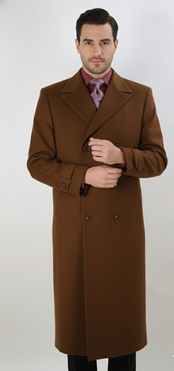 Apollo King Men's Full Length Top Coat Banded Wrists