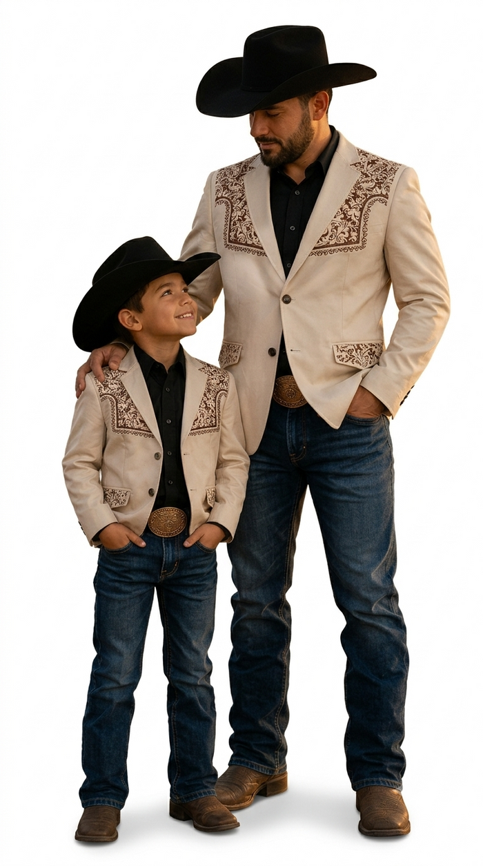 Mens Cowboy Blazer - Western Jacket in Color "Beige" Ultra Slim Fitted (Buy 1 Size UP)