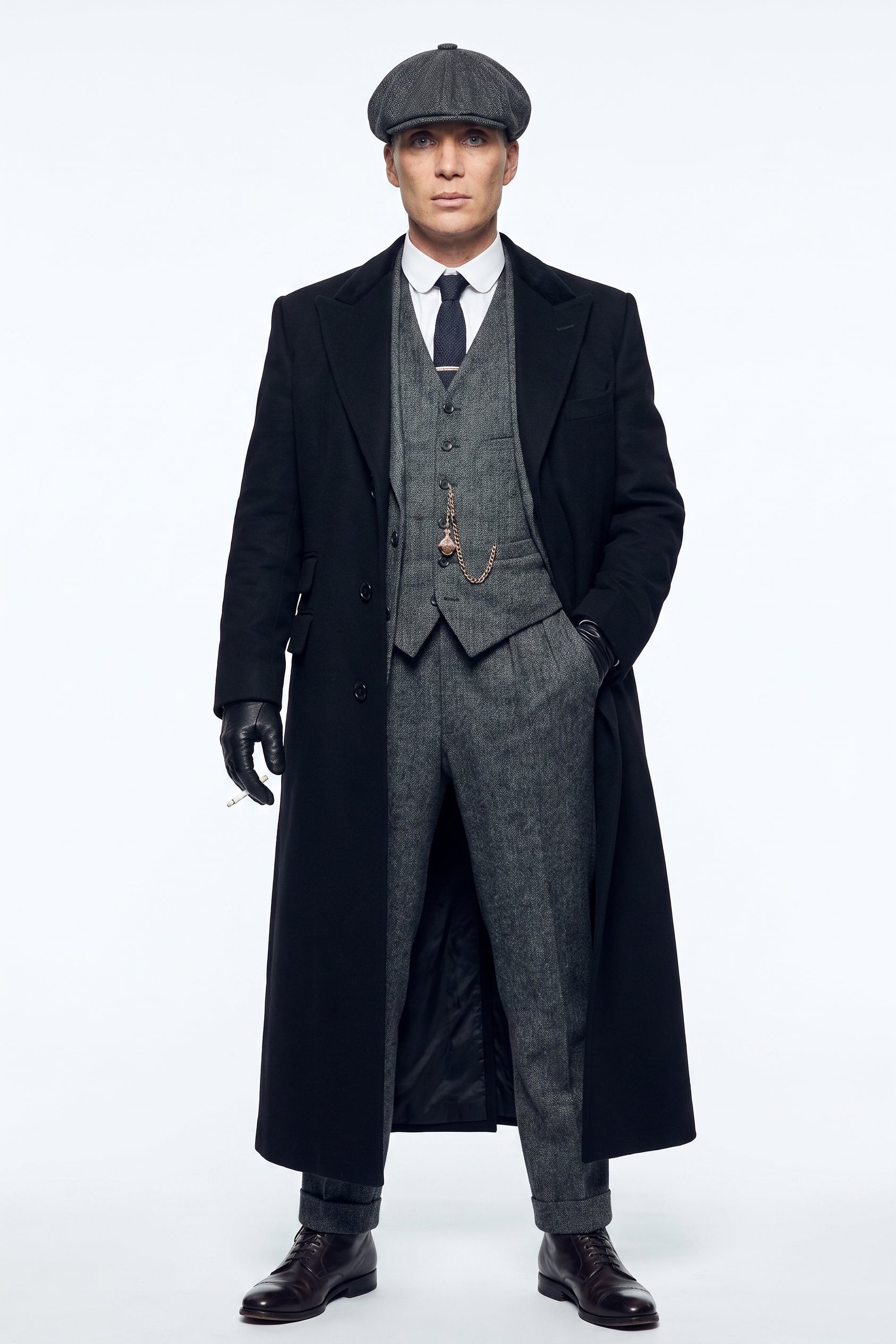 Men’s Black Peaky Blinders Full-Length Overcoat – Thomas Shelby Inspired Vintage Wool Coat