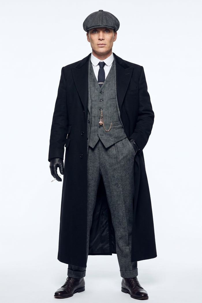 Men’s Black Peaky Blinders Full-Length Overcoat – Thomas Shelby Inspired Vintage Wool Coat