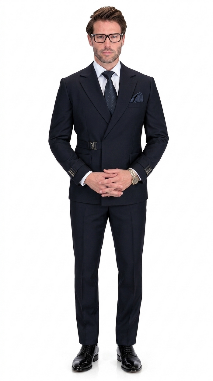 Men’s 2 Piece Modern Fit Buckle Suit - Black