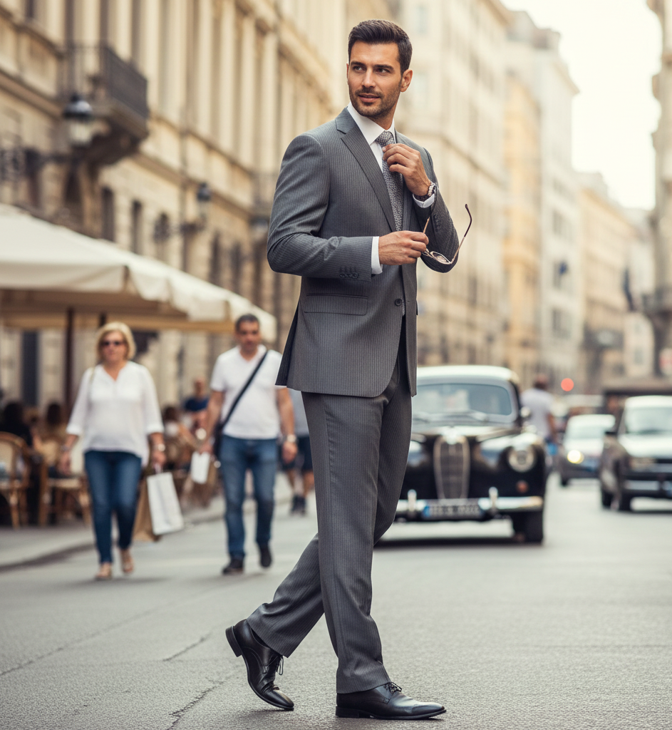 Men's Grey Tonal Shadow Stripe ~ Pinstripe 2-button 2 Piece Suits - Two piece Business suits Suit