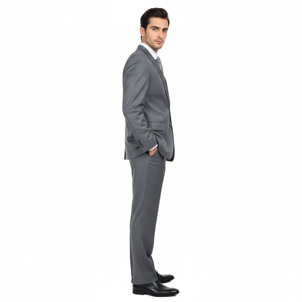 Men's Grey Tonal Shadow Stripe ~ Pinstripe 2-button 2 Piece Suits - Two piece Business suits Suit