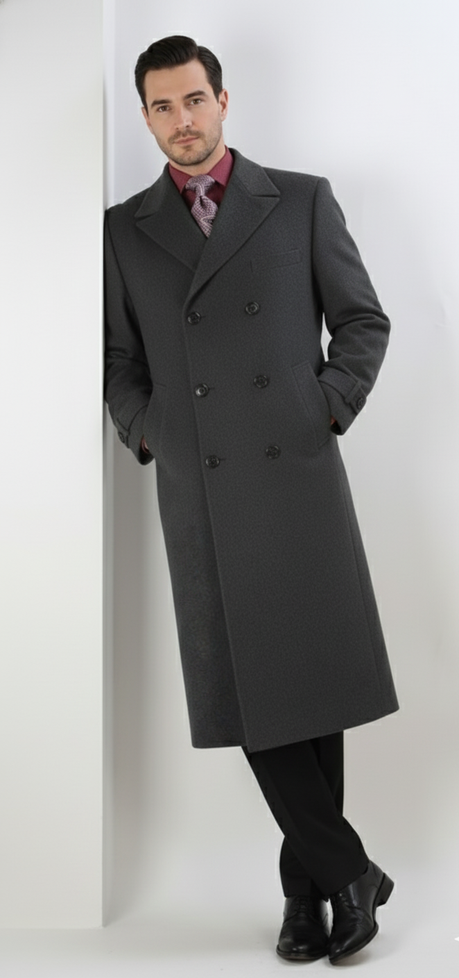 Apollo King Men's Full Length Top Coat Banded Wrists