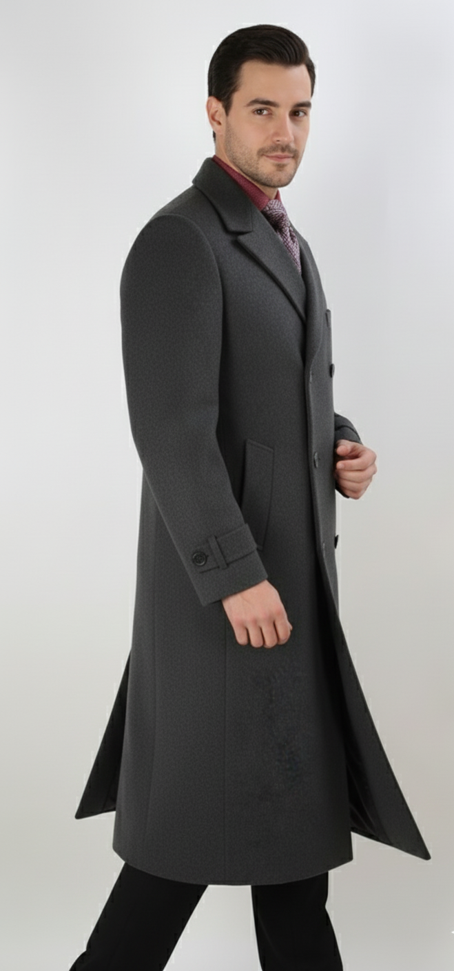 Apollo King Men's Full Length Top Coat Banded Wrists