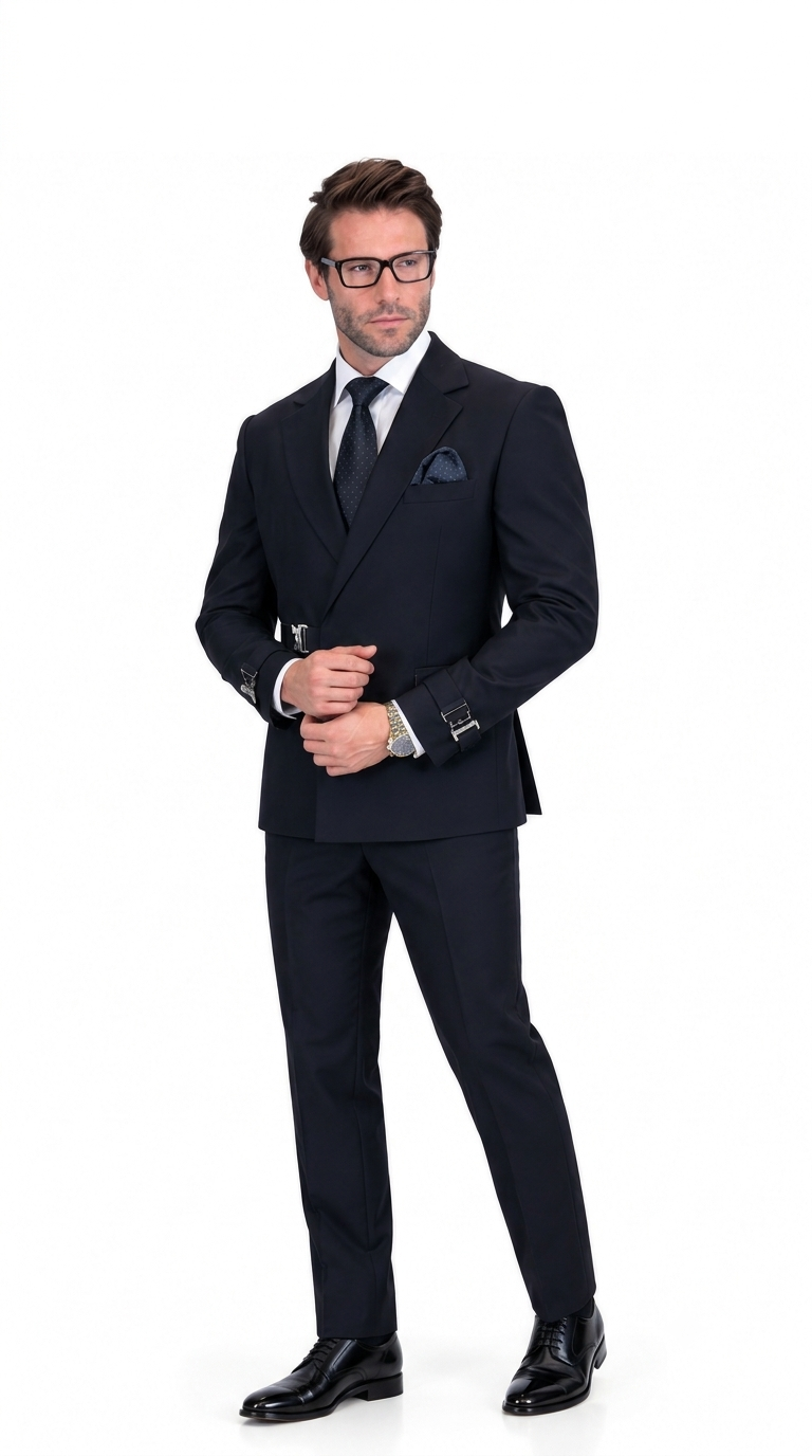 Men’s 2 Piece Modern Fit Buckle Suit - Black