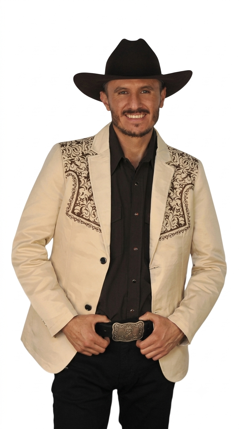 Mens Cowboy Blazer - Western Jacket in Color "Beige" Ultra Slim Fitted (Buy 1 Size UP)