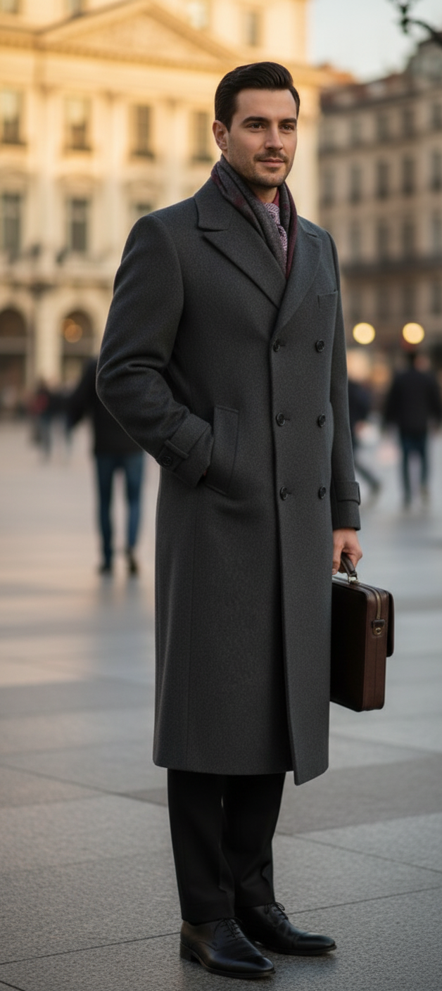 Apollo King Men's Full Length Top Coat Banded Wrists