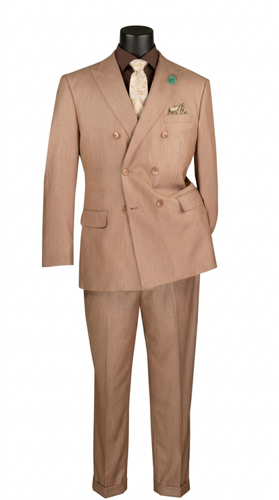 Men’s Double Breasted 2 Piece Suit with Sharkskin Finish - Mocha Regular Fit