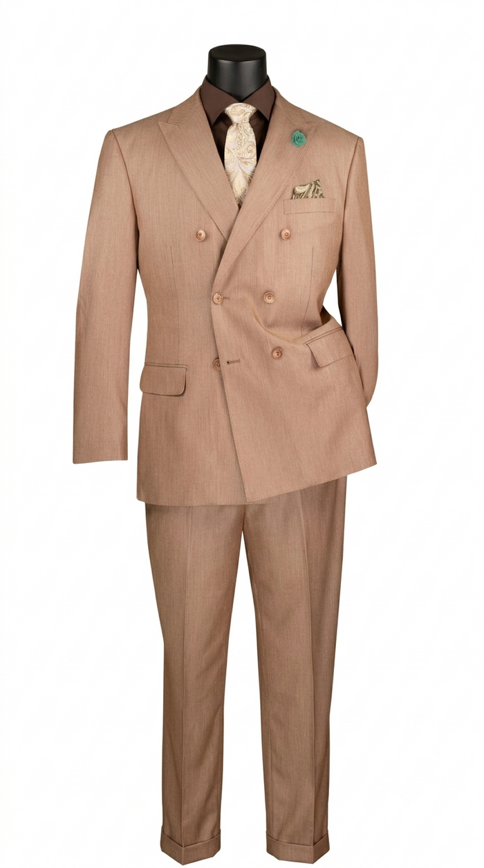 Men’s Double Breasted 2 Piece Suit with Sharkskin Finish - Mocha Regular Fit