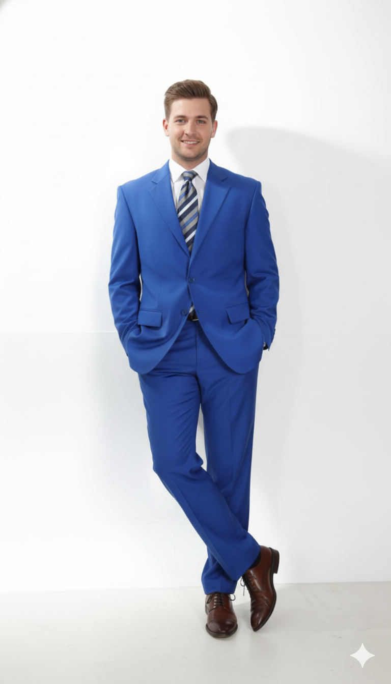 Men's Two Button Dress Cheap Priced Business Suits Clearance Sale for Men Royal Blue Jacket Blazer + Pants