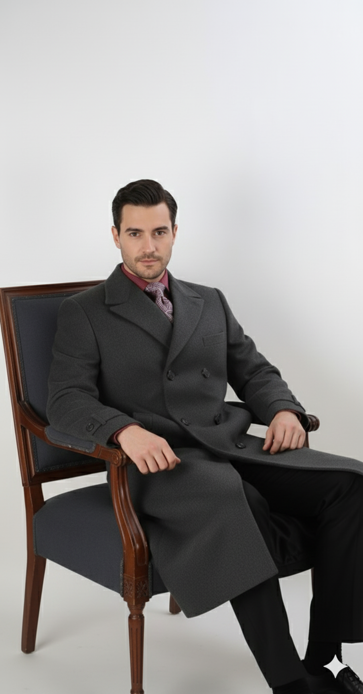 Apollo King Men's Full Length Top Coat Banded Wrists