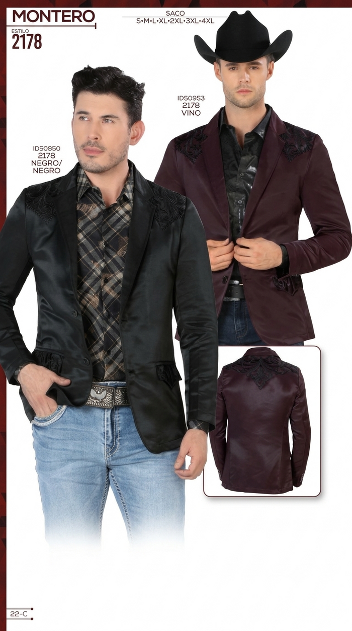 Mens Cowboy Blazer - Western Jacket in Color "Black" Ultra Slim Fitted (Buy 1 Size UP)