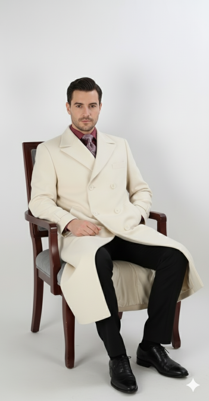 Apollo King Men's Full Length Top Coat Banded Wrists