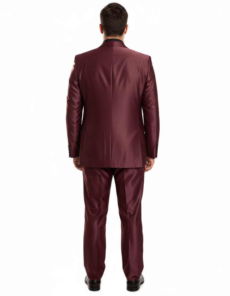 Men's Sharkskin Burgundy ~ Wine ~ Maroon Suit vested Cheap Priced Business Suits Clearance