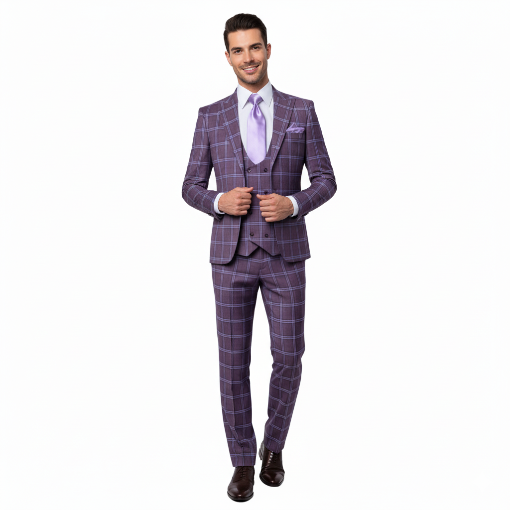 Rossi Man MAX RM1834 Slim Fit 3-Piece Suit – Elegant Purple Formalwear for Men