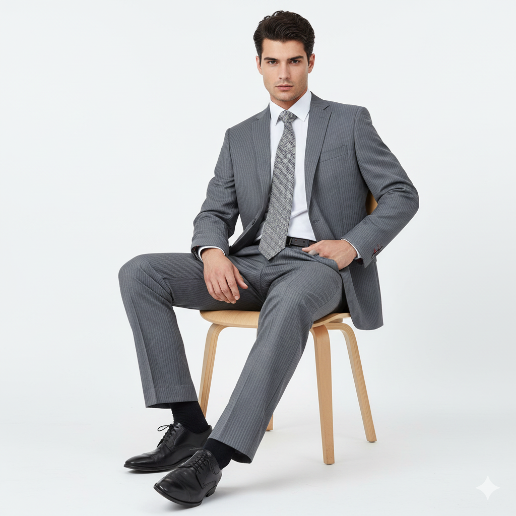 Men's Grey Tonal Shadow Stripe ~ Pinstripe 2-button 2 Piece Suits - Two piece Business suits Suit