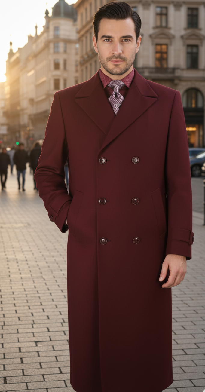 Apollo King Men's Full Length Top Coat Banded Wrists