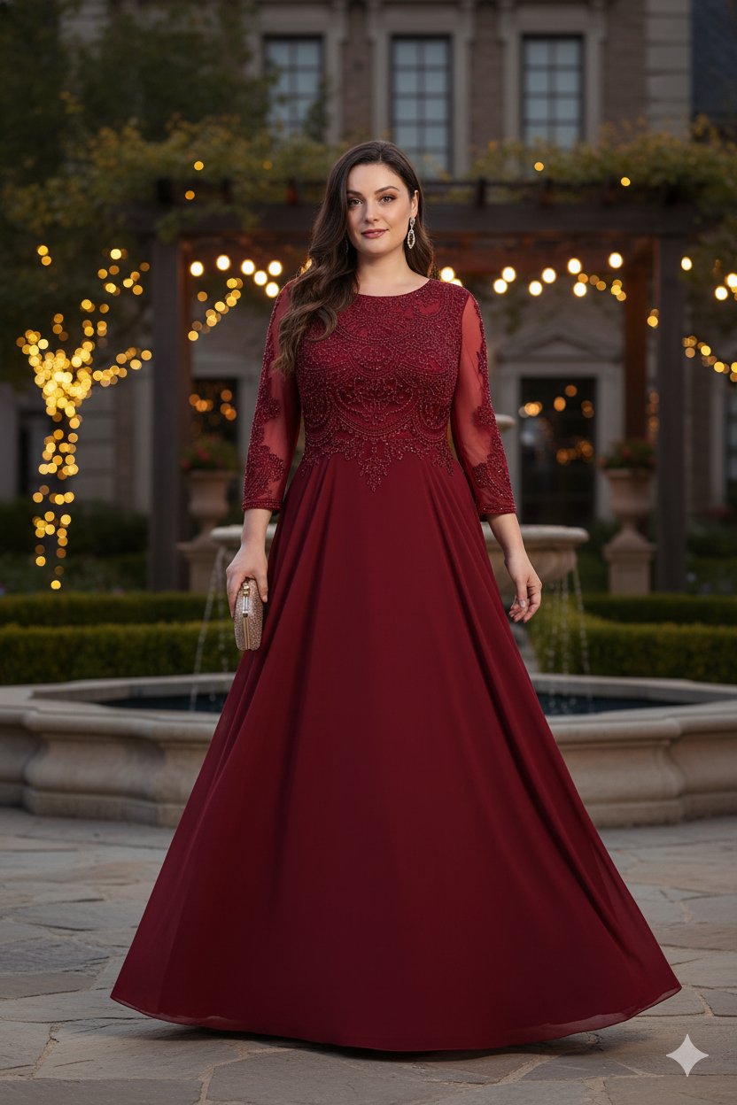 May Queen MQ1615 Long Sleeve A Line Classy Mother of the Bride Gown-New Collection
