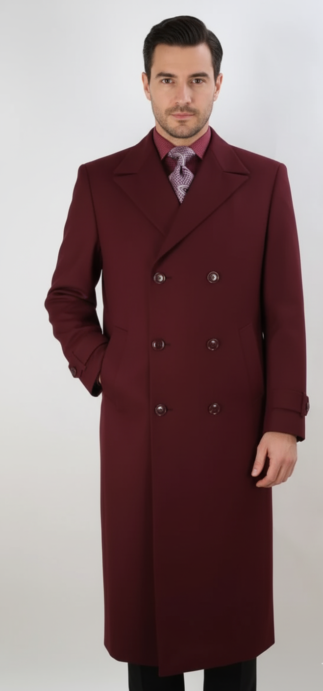 Apollo King Men's Full Length Top Coat Banded Wrists