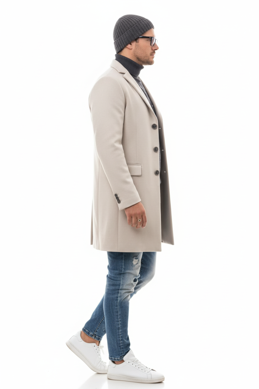 Light Tan Wool Carcoat - Beige Sand Overcoat