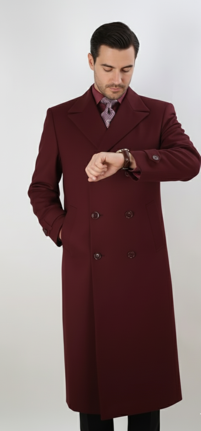 Apollo King Men's Full Length Top Coat Banded Wrists