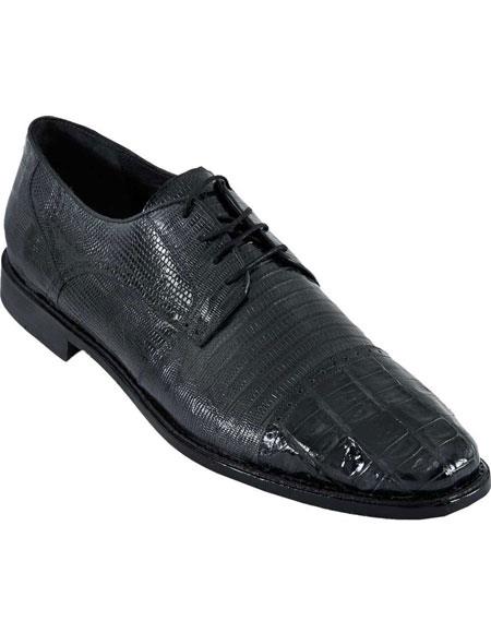 Men's Genuine Crocodile Belly And Teju Lizard Oxfords Style Los Altos Shoes Black