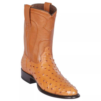 Full Quill Ostrich Honey Roper Toe Boots by Los Altos