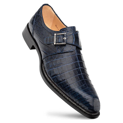 Gigolo Blue Crocodile Monk-Strap Loafers by Mezlan