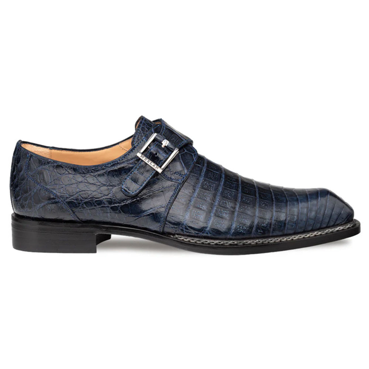 Gigolo Blue Crocodile Monk-Strap Loafers by Mezlan