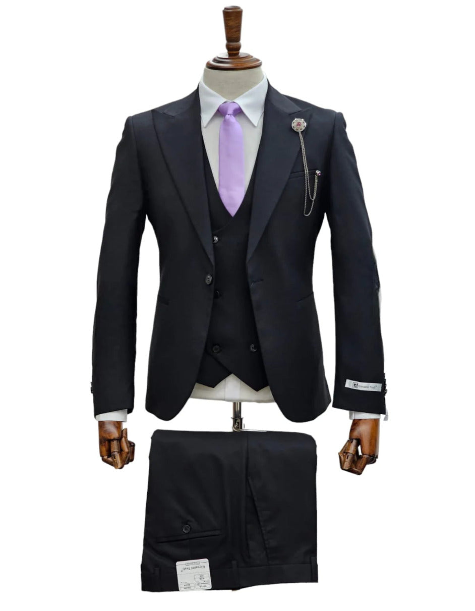 Giovanni Testi 3-Piece Black Suit with Vest