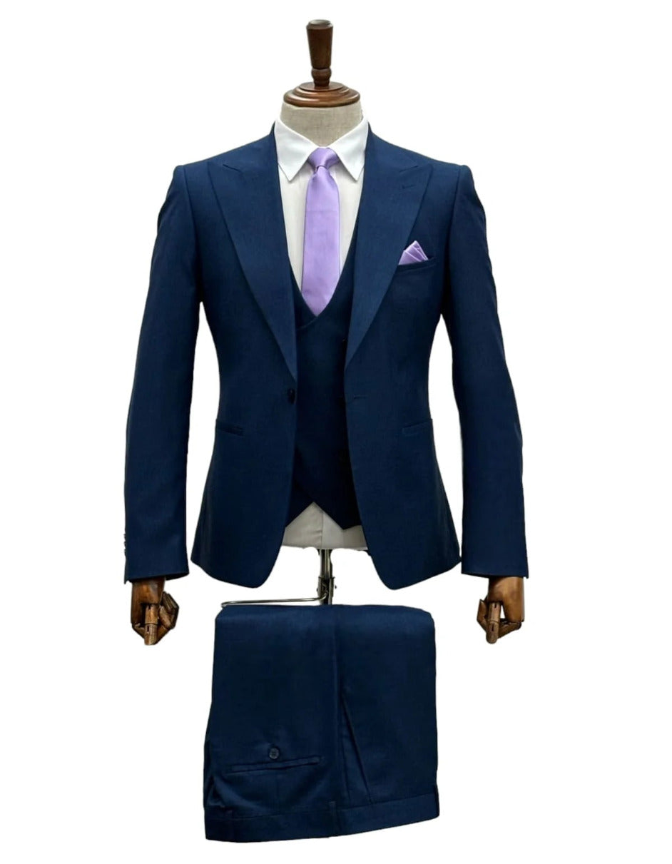 Giovanni Testi Navy 3-Piece Suit with Vest
