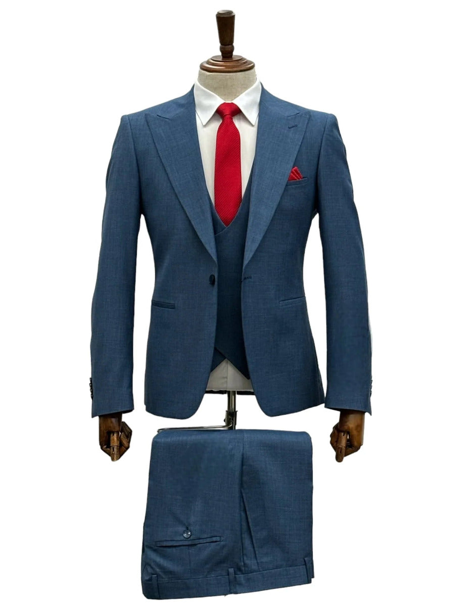 Slate Blue 3-Piece Peak Lapel Suit by Giovanni Testi