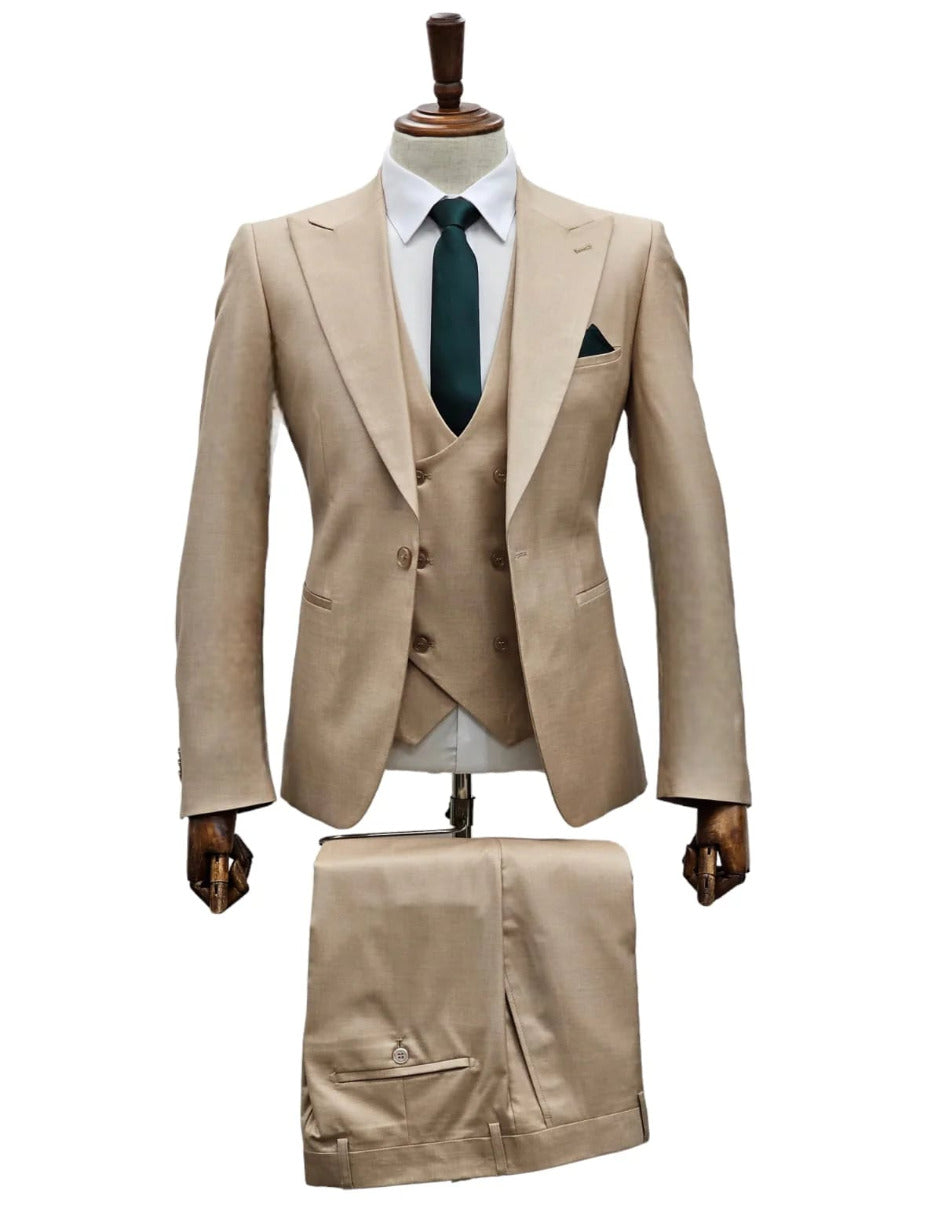 Tan Double Breasted 3-Piece by Giovanni Testi