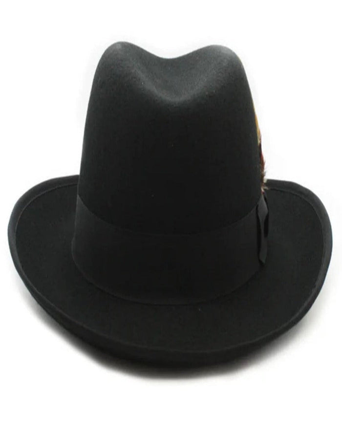 1920s Black Fedora – Men’s Classic Gangster Godfather Wool Dress Hat