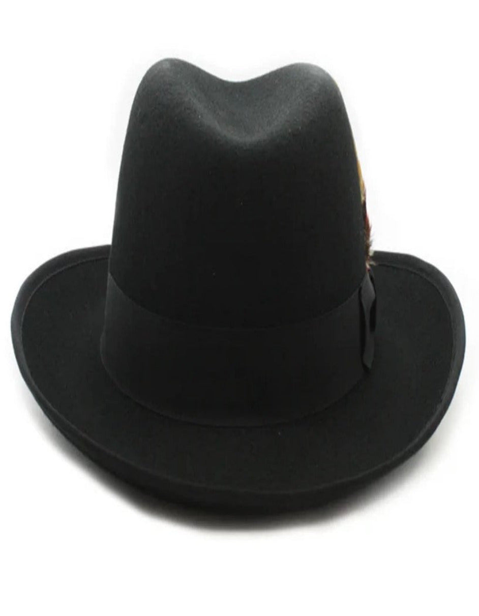 1920s Black Fedora Gangster Wool Hat
