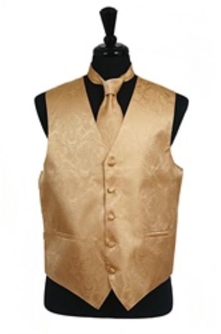 Gold tone on tone Dress Tuxedo Wedding Vest -Men's Neck Ties - Mens Dress Tie - Trendy Mens Ties
