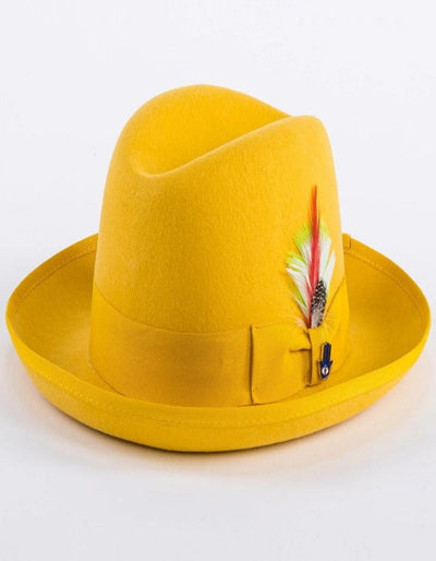 1920s Gold Fedora – Men’s Classic Gangster Godfather Wool Dress Hat